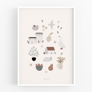 Art Print Slow Life nursery print, Slow life elements, Country side, farm life design, Kids Wall hanging