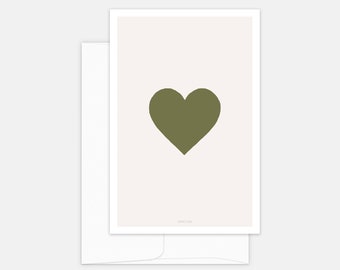 Green Heart Card - valentine's day card, Love greeting card, Anniversary postcard, Love notecard for him, Love notecard, Valentine's Hearts