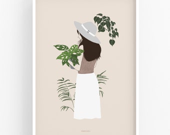 Plant lady print, woman with flowers print