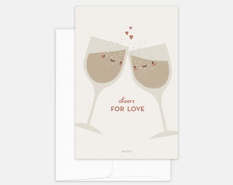 Cheers For Love - valentine's day card, Love greeting card, Anniversary postcard, Love notecard for him, Love notecard, Valentine's Hearts