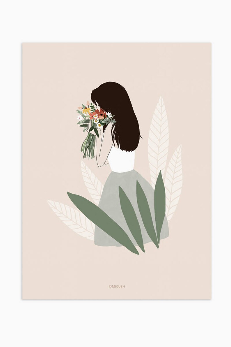 Woman with flowers poster, woman with flowers art, plant lady poster image 5