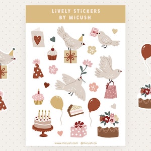 Birthday Stickers Sticker Sheet, Cute Stickers, Planner Stickers, Bullet Journal Stickers image 1