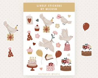 Birthday Stickers | Sticker Sheet, Cute Stickers, Planner Stickers, Bullet Journal Stickers