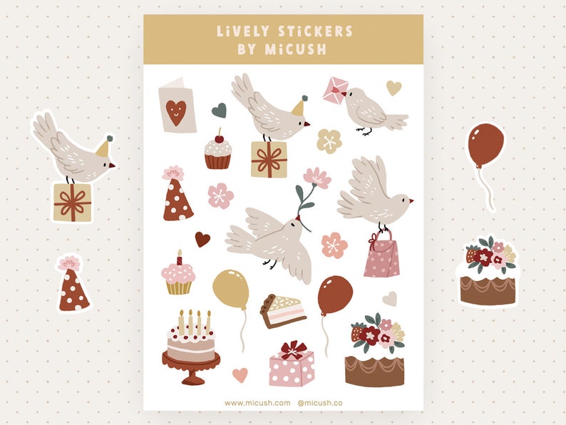 Birthday Stickers Sticker Sheet, Cute Stickers, Planner Stickers, Bullet Journal Stickers image 1