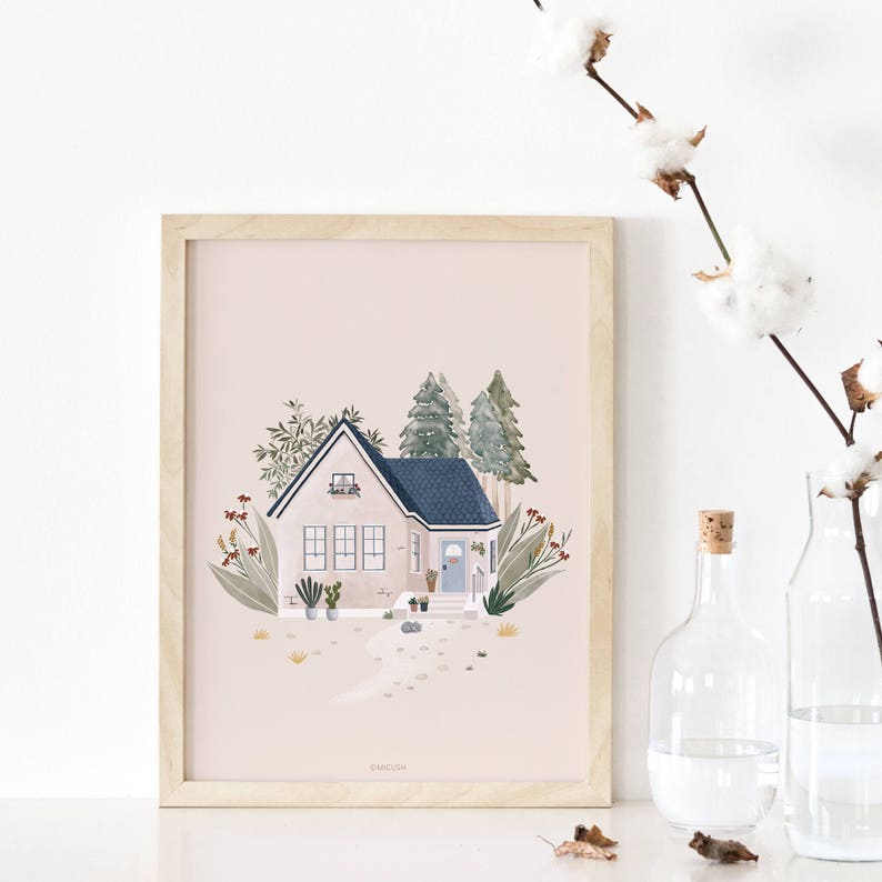 House watercolor print, new home housewarming gift zdjęcie 2