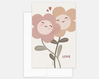 LOVE - valentine's day card, Love greeting card, Flowers notecard for her, Flowers notecard for him, Love notecard, Valentine's day flowers