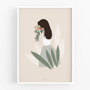 Woman with flowers poster, woman with flowers art, plant lady poster image 1