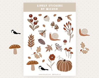 Nature Fall Sticker Sheet | Bullet Journal Stickers, Cute Planner Stickers, Scrapbook Stickers, Cottagecore Stickers, Cute Stationary