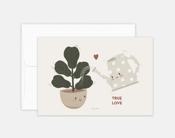 TRUE LOVE - valentine's plant card, Love greeting card, Plant love notecard for her, Botanical notecard for him, Love notecard, Valentine