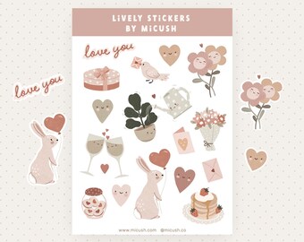 Love Sticker Sheet | Valentine's Day Sticker, Cute Stickers, Scrapbook Stickers, Bullet Journal Stickers