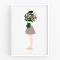 Modern women print, woman with flowers print, boho decor, florist gift, modern home decor, gardener gift, flower bouquet print, boho home product logo