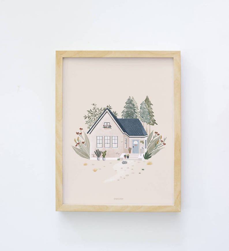 House watercolor print, new home housewarming gift zdjęcie 4