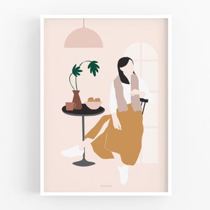 Cafe wall art, modern women print, boho decor, cafe print, inspirational women print, modern home decor, coffee illustration, cafe decor image 1