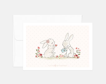Carte de vœux de lapin mignon, imprimés de pépinière de lapin