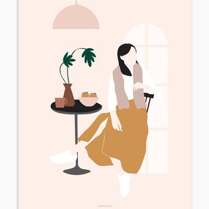 Cafe wall art, modern women print, boho decor, cafe print, inspirational women print, modern home decor, coffee illustration, cafe decor image 3