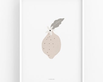 Lemon print, fruit illustration, kitchen design, clean look, healthy life