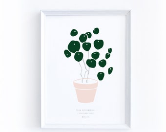 Botanic Wall Art, Plant Print, Leaves Print, Wall Decor, Mother's Day Gift, Illustration Print Art, Gift for Teachers, Pilea Peperomioides