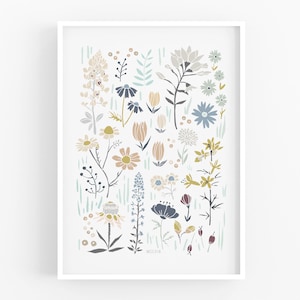 Meadow flower print, living room flower poster, wall art print, boho style, floral botanical poster a1