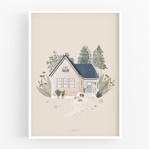 House watercolor print, new home housewarming gift
