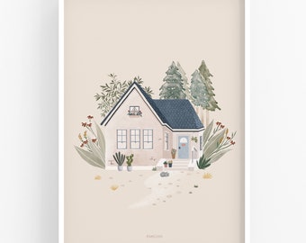House watercolor print, new home housewarming gift