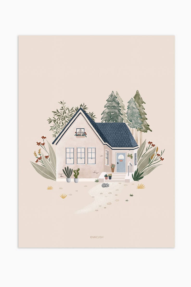 House watercolor print, new home housewarming gift zdjęcie 3