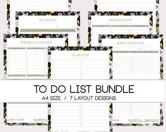 To Do List Pages Daily Weekly Grocery Shopping Productivity Planner Checklist Printable