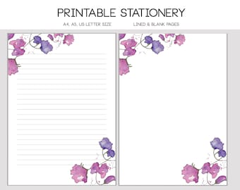 Printable stationary, letter writing paper, letter stationary, letter writing set, stationary set, writing paper, floral stationery