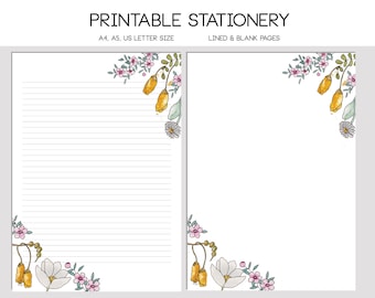 Printable stationary, letter writing paper, letter stationary, letter writing set, stationary set, writing paper, floral stationary