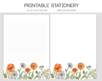 Printable stationary, printable stationary paper, letter stationary, letter writing set, A4 A5 unlined paper, A4 A5 unlined paper