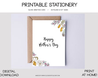 Printable Mothers day card with native flowers watercolor. Digital Download Card. Greeting card digital download