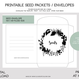 Simple Seed Saving Envelope Packet Printable Black & White Designs Gardening Herbs Vegetables Flower Seeds Digital Download image 5