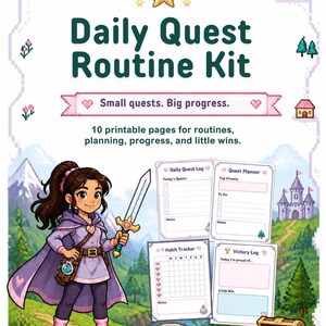Daily Quest Routine Planner for Kids | Printable Chore Chart, Reward Tracker and Daily Routine Kit