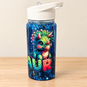 Dinosaur Snow Globe Cup, 10oz Double-Walled Acrylic Drinkware with Flip-Top Lid