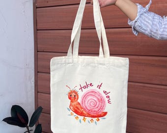 Snail Canvas Tote Bag – Cottagecore Eco Bag