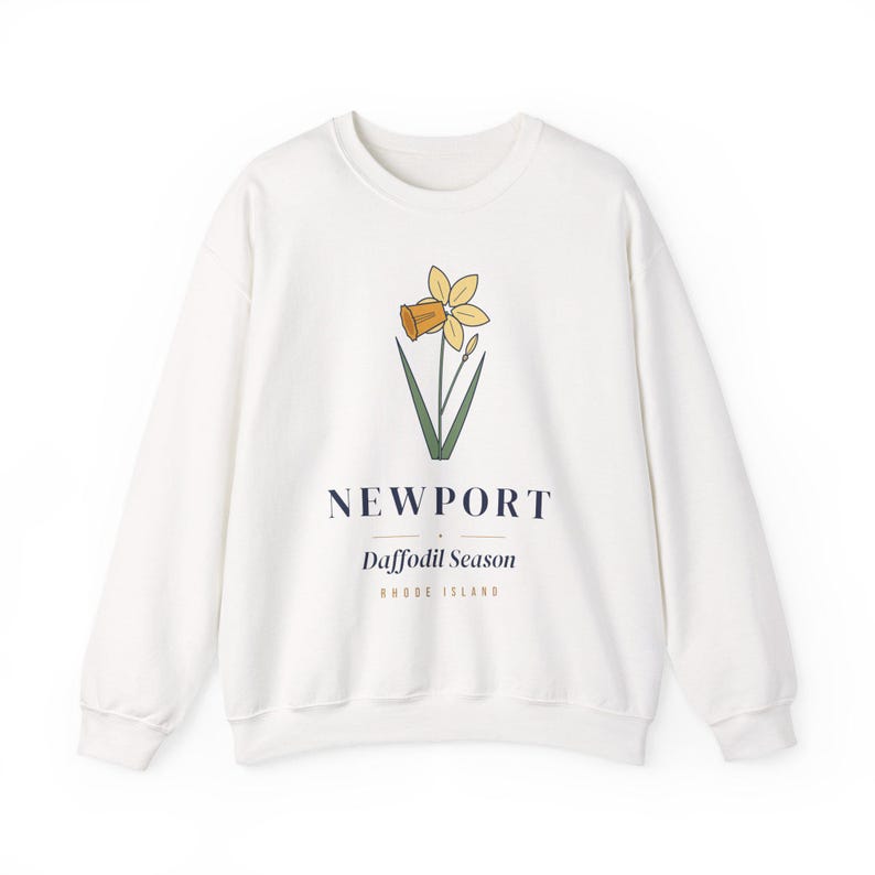 Newport Daffodil Sweatshirt, Daffodil Season Crewneck, Newport Rhode Island Spring Sweater, Floral Botanical Gift for Her image 1