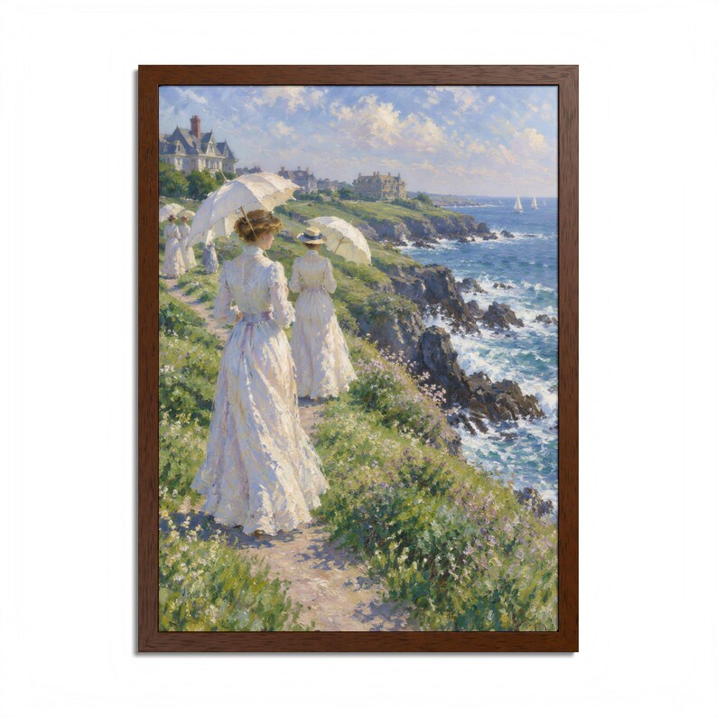 Framed Newport RI Wall Art, Cliff Walk Painting, Framed Impressionist Coastal Art Print, Rhode Island Art, Ready to Hang Gift image 9