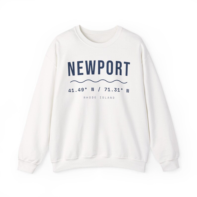 Newport RI Coordinates Sweatshirt, Minimalist Rhode Island Crewneck, 41.49 N 71.31 W, Newport Souvenir Sweater, New England Gift image 1