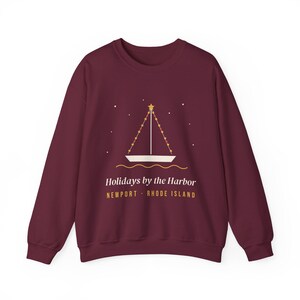 Newport RI Sweatshirt, Holidays by the Harbor Christmas Crewneck, Rhode Island Christmas Sweater, Nautical Sailboat Lights Gift image 2