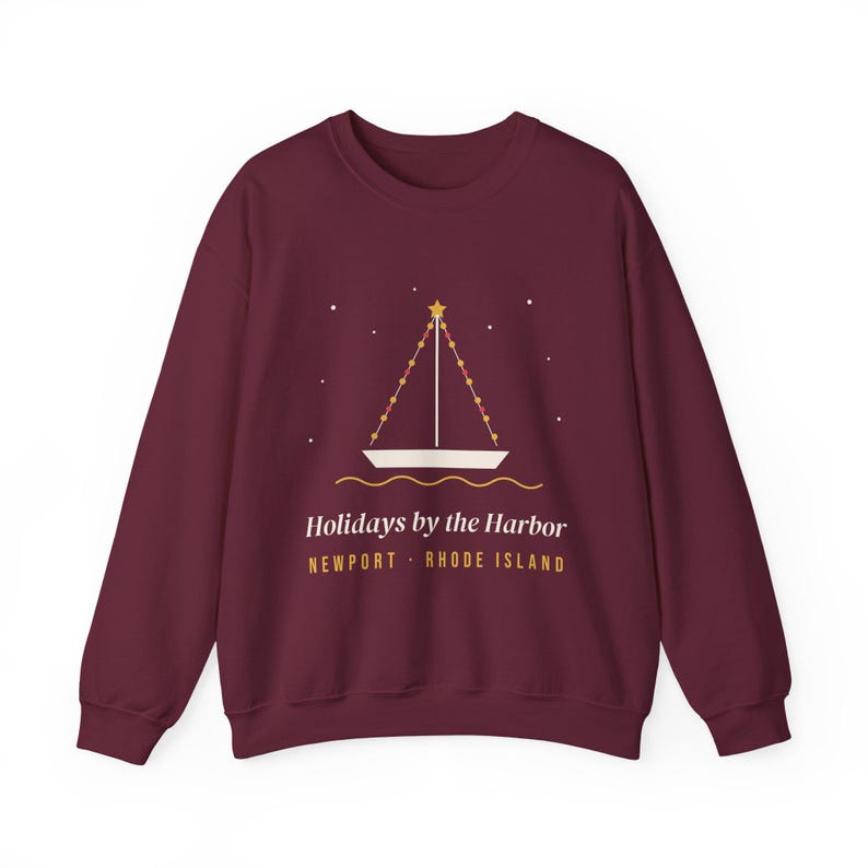 Newport RI Sweatshirt, Holidays by the Harbor Christmas Crewneck, Rhode Island Christmas Sweater, Nautical Sailboat Lights Gift image 2