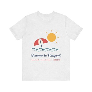 Summer in Newport T-Shirt, Beach Umbrella Sun Tee, Newport RI Vacation Souvenir, Rhode Island Beach Gift, Unisex Soft Cotton Tee image 2