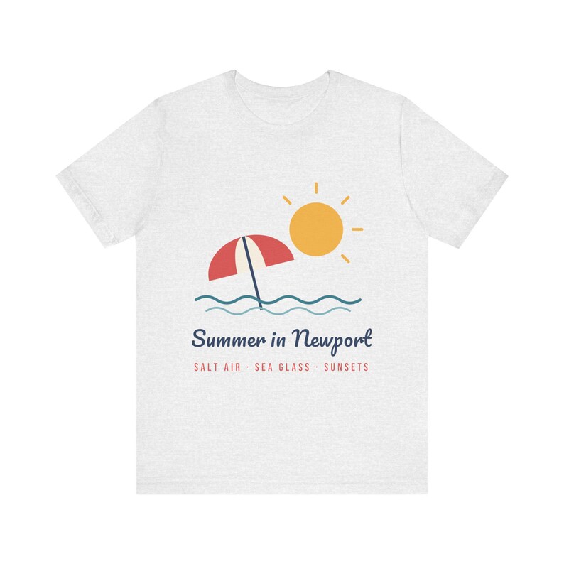 Summer in Newport T-Shirt, Beach Umbrella Sun Tee, Newport RI Vacation Souvenir, Rhode Island Beach Gift, Unisex Soft Cotton Tee image 2