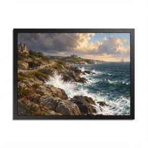 Framed Newport RI Wall Art, Ocean Drive Coastal Painting, Framed Seascape Art Print, Rhode Island Art, Ready to Hang zdjęcie 9