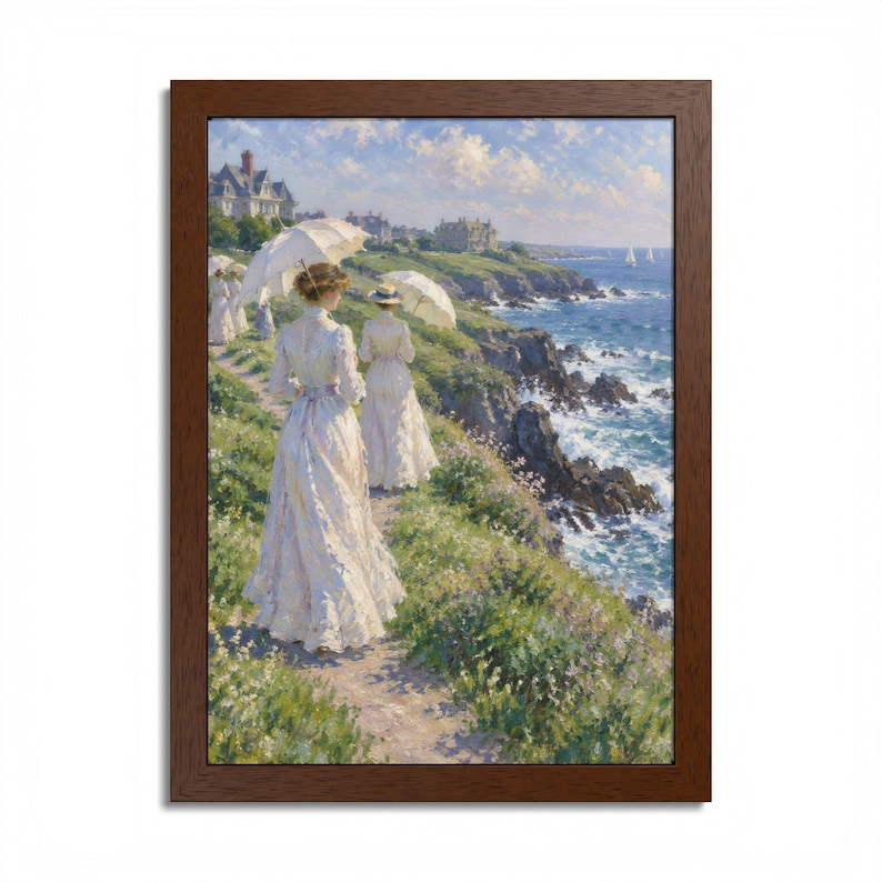 Framed Newport RI Wall Art, Cliff Walk Painting, Framed Impressionist Coastal Art Print, Rhode Island Art, Ready to Hang Gift image 1