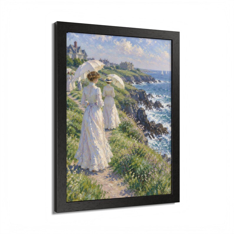 Framed Newport RI Wall Art, Cliff Walk Painting, Framed Impressionist Coastal Art Print, Rhode Island Art, Ready to Hang Gift image 6