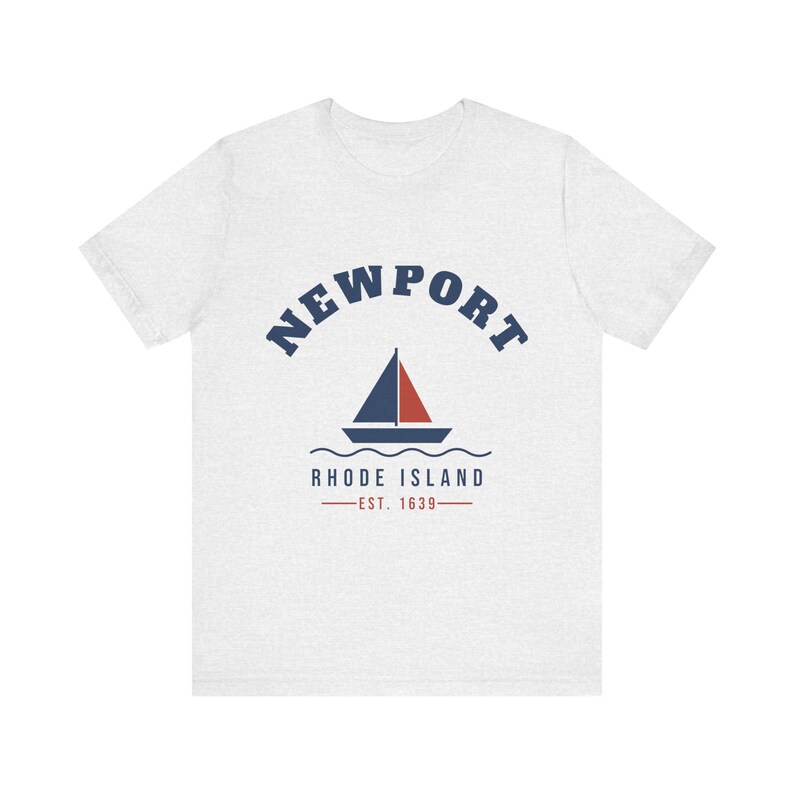 Newport Rhode Island T-Shirt, Est. 1639 Sailboat Tee, Newport RI Souvenir, Nautical New England Gift, Unisex Soft Cotton Tee image 2