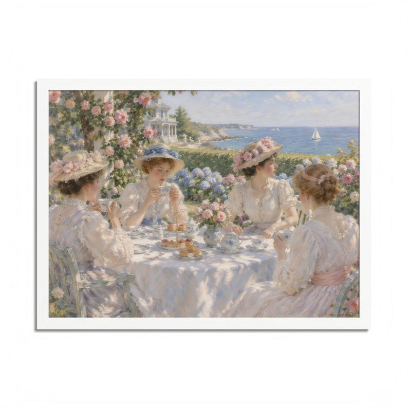 Framed Newport RI Wall Art, Seaside Garden Tea Party Painting, Framed Impressionist Art Print, Rhode Island Art, Ready to Hang image 5