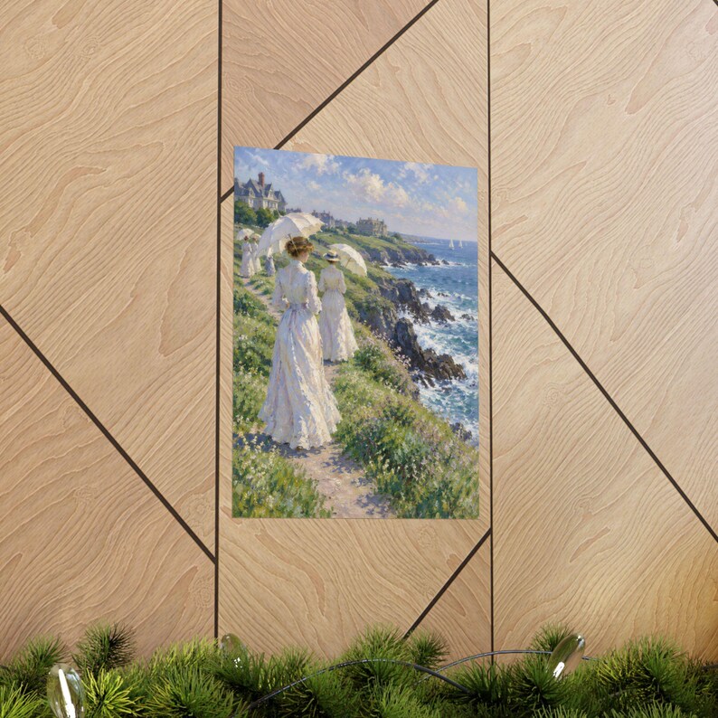 Newport RI Wall Art, Cliff Walk Painting Print, Victorian Ladies with Parasols Poster, Rhode Island Coastal Art, Impressionist Gift image 13