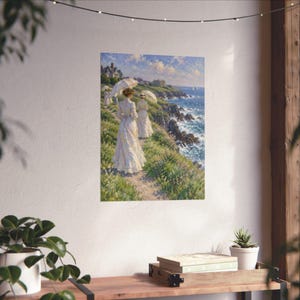 Newport RI Wall Art, Cliff Walk Painting Print, Victorian Ladies with Parasols Poster, Rhode Island Coastal Art, Impressionist Gift image 6