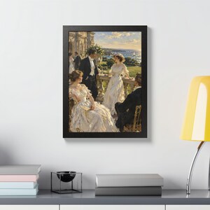Framed Newport RI Wall Art, Gilded Age Mansion Terrace Painting, Framed Ocean View Art Print, Rhode Island Art, Ready to Hang image 7
