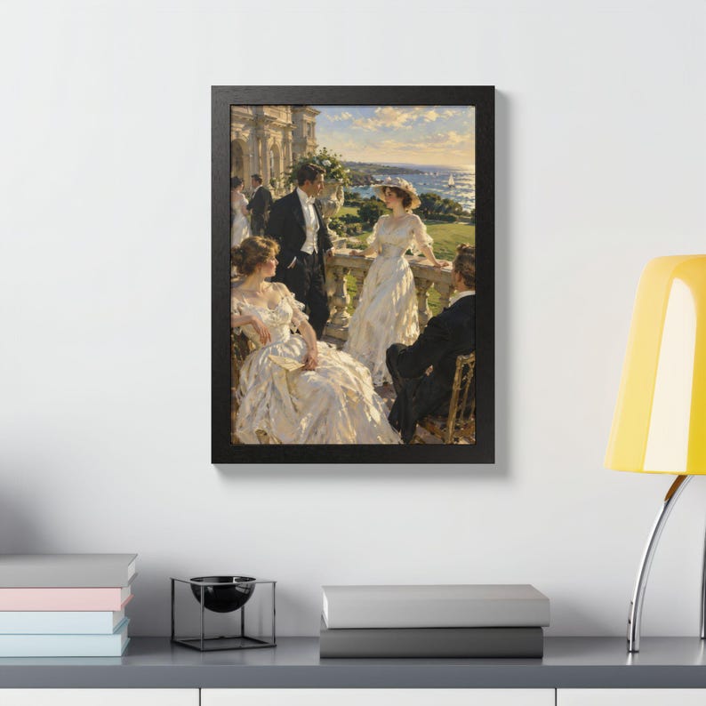 Framed Newport RI Wall Art, Gilded Age Mansion Terrace Painting, Framed Ocean View Art Print, Rhode Island Art, Ready to Hang image 7